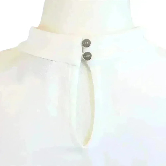 DKNY Cream White Blouse High-Neck Cap-Sleeve Side-Zip Front Pleats Size XS - Picture 5 of 10